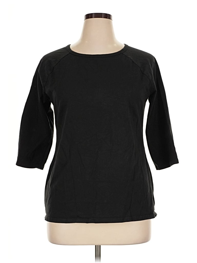 Pre-owned Hanes 3/4 Sleeve Top Black Boatneck Tops