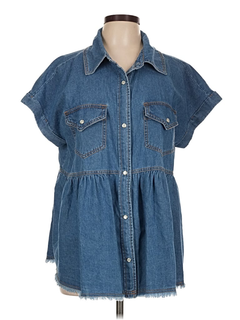 Pre-owned Entro Short Sleeve Button Down Shirt In Blue