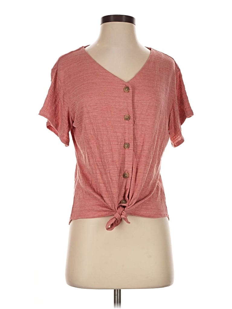 Pre-owned Weatherproof Short Sleeve Top Pink Keyhole Neckline Tops