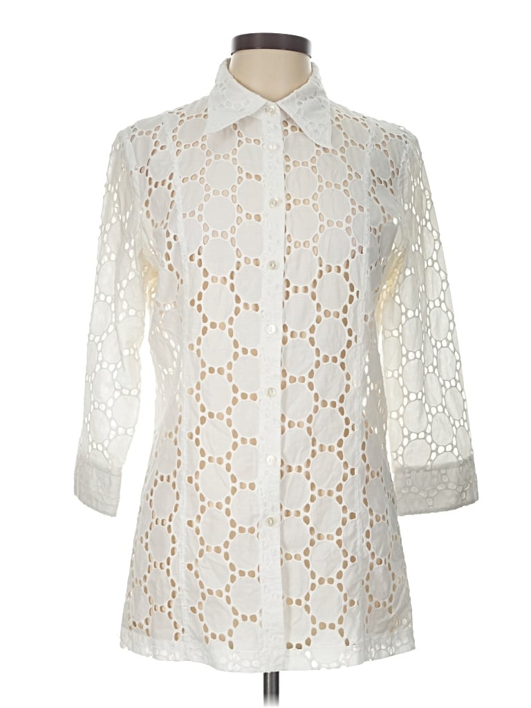 Pre-owned Samuel Dong 3/4 Sleeve Button Down Shirt In Ivory