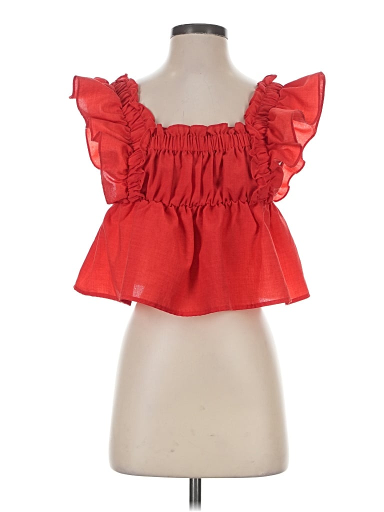 Pre-owned Glam Tube Top Red Ruffles Neckline Tops