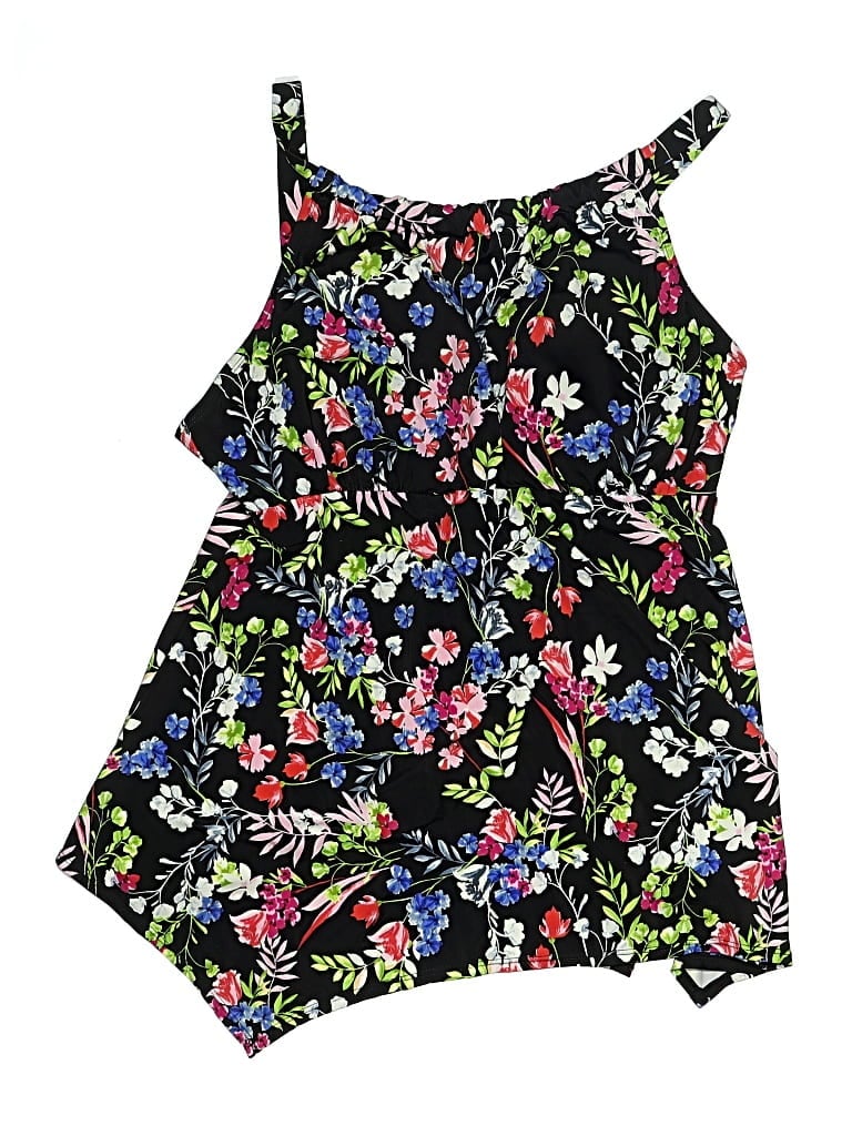 Pre-owned Avenue Swimsuit Top Black Floral Pattern Swimwear