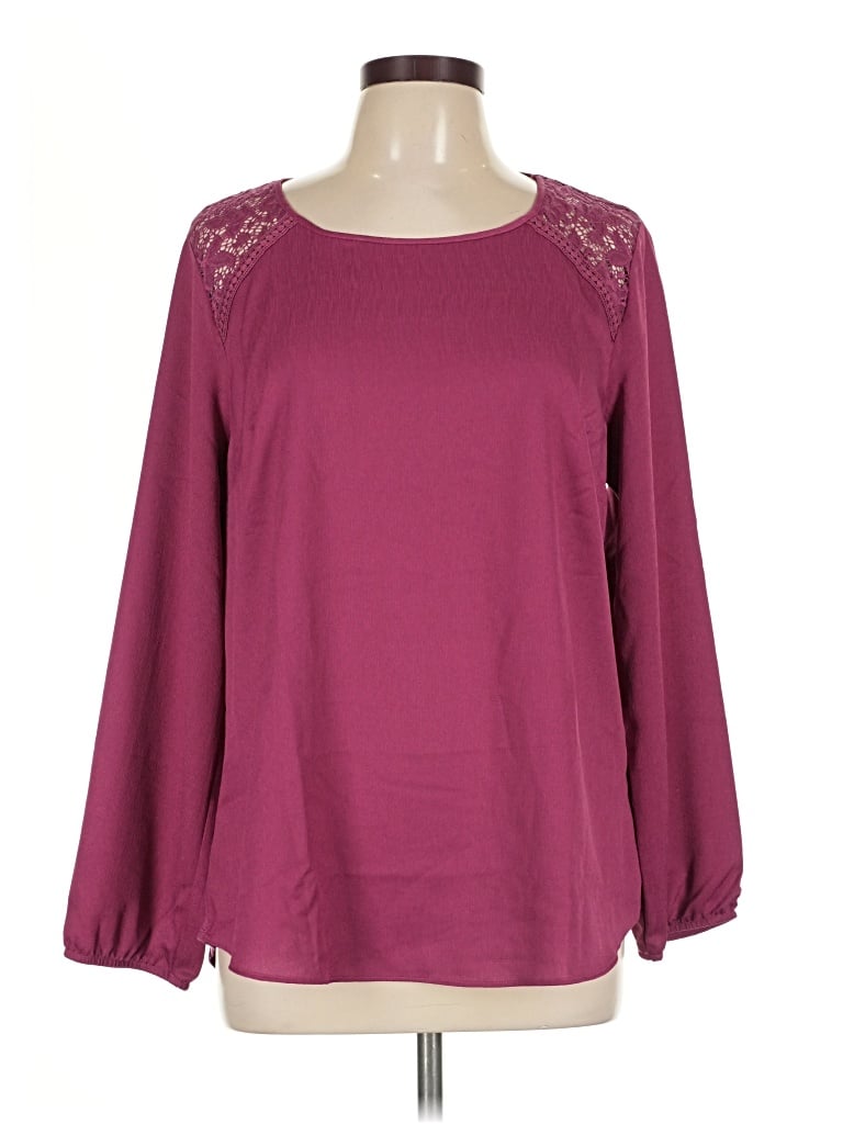 Pre-owned Fortune + Ivy Long Sleeve Blouse In Burgundy