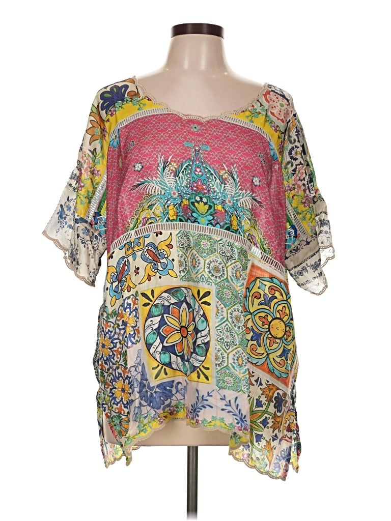 Pre-owned Johnny Was Short Sleeve Blouse In Yellow