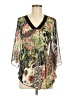 Ultra Pink 100% Polyester Black Green 3/4 Sleeve Blouse Size M - photo 1