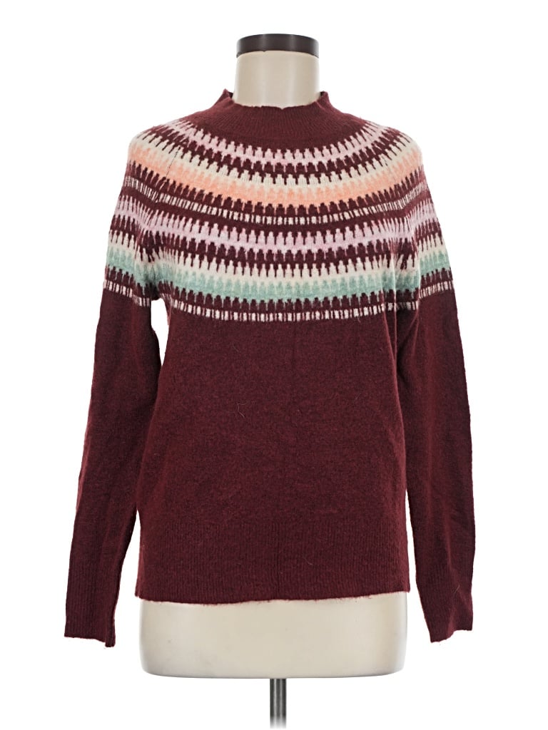 Pre-owned Fat Face Turtleneck Sweater In Burgundy
