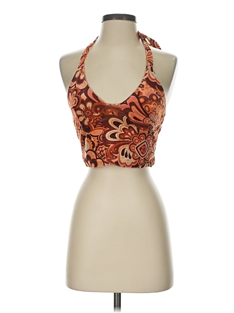 Pre-owned Cider Tank Top Brown Paisley Pattern Halter Neckline Tops