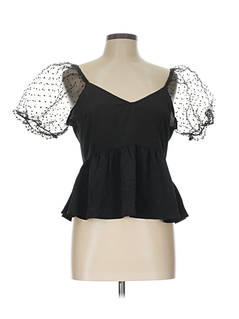 Pre-owned Mi Ami Short Sleeve Top Black Sweetheart Neckline Tops