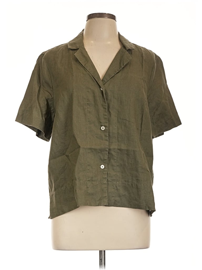 Pre-owned Quince Short Sleeve Button Down Shirt In Green