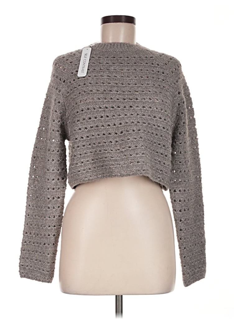 Self Contrast Pullover Sweater In Gray