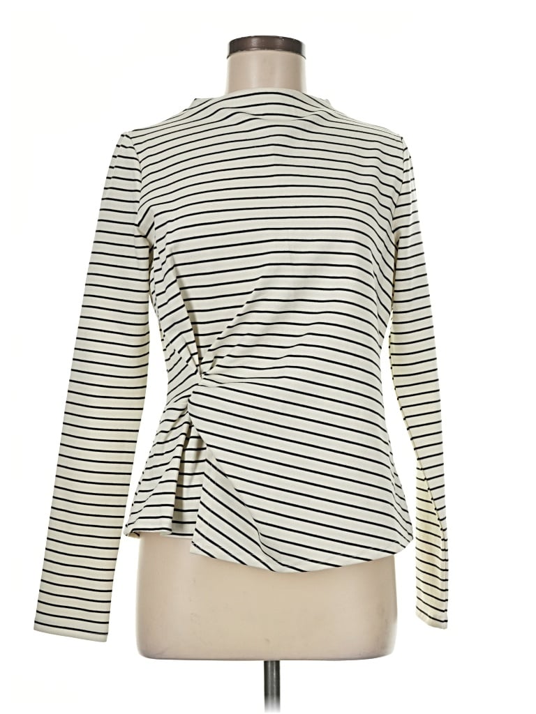 Pre-owned Modern Works Long Sleeve Top Ivory Stripes Pattern Turtleneck Tops