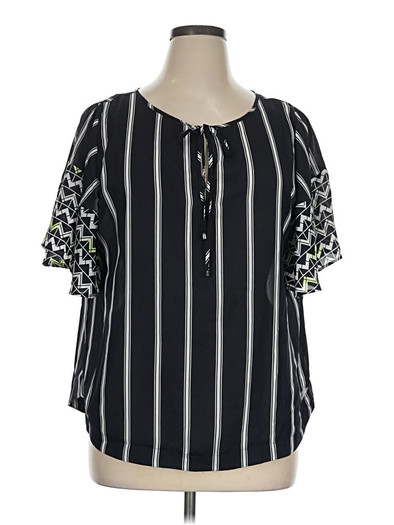 Pre-owned Stylus Short Sleeve Blouse In Black