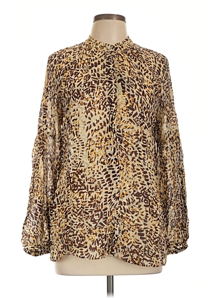 Pre-owned Massimo Dutti Long Sleeve Blouse In Gold