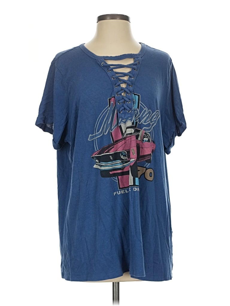 Pre-owned Ford Short Sleeve Top Blue Keyhole Neckline Tops