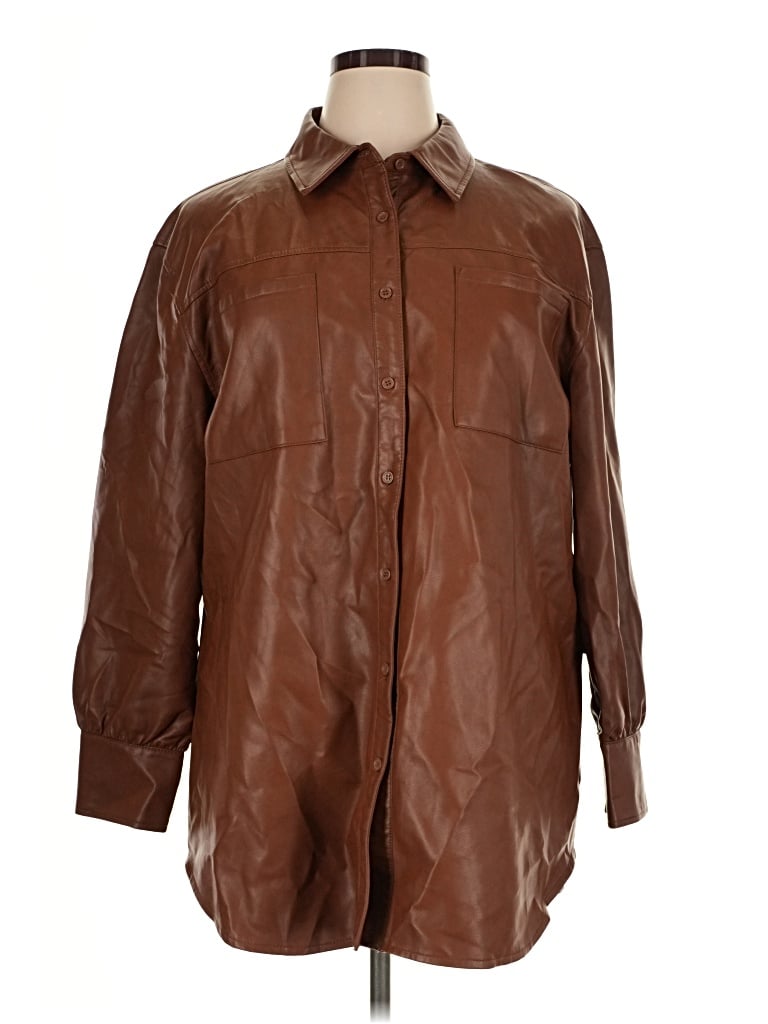 Bagatelle Faux Leather Top Brown Tops