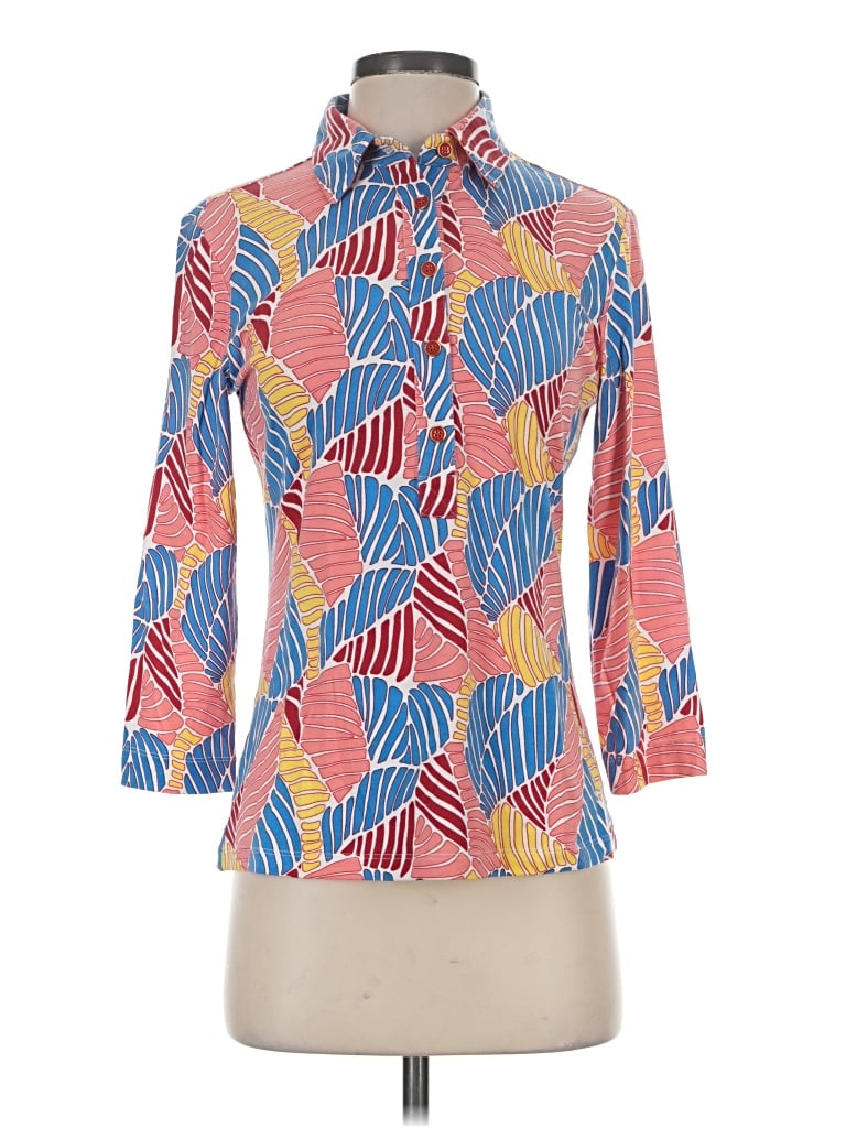 Pre-owned J. Mclaughlin 3/4 Sleeve Button Down Shirt In Blue