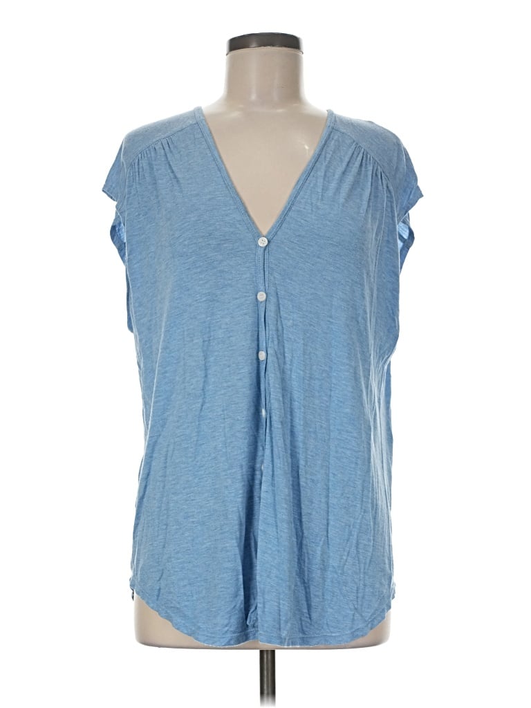 Pre-owned Max Studio Short Sleeve Top Blue Plunge Neckline Tops