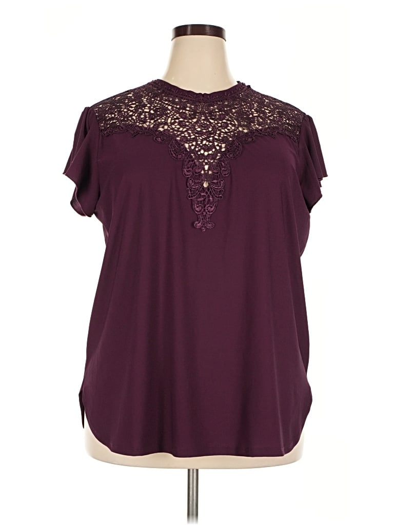 Pre-owned Sweet Rain Short Sleeve Top Burgundy Keyhole Neckline Tops