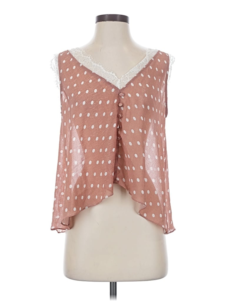 Pre-owned Pol Tank Top Brown Plunge Neckline Tops