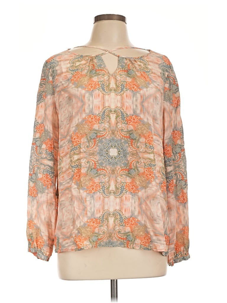 Pre-owned Antonio Melani Long Sleeve Silk Top Orange Keyhole Neckline Tops