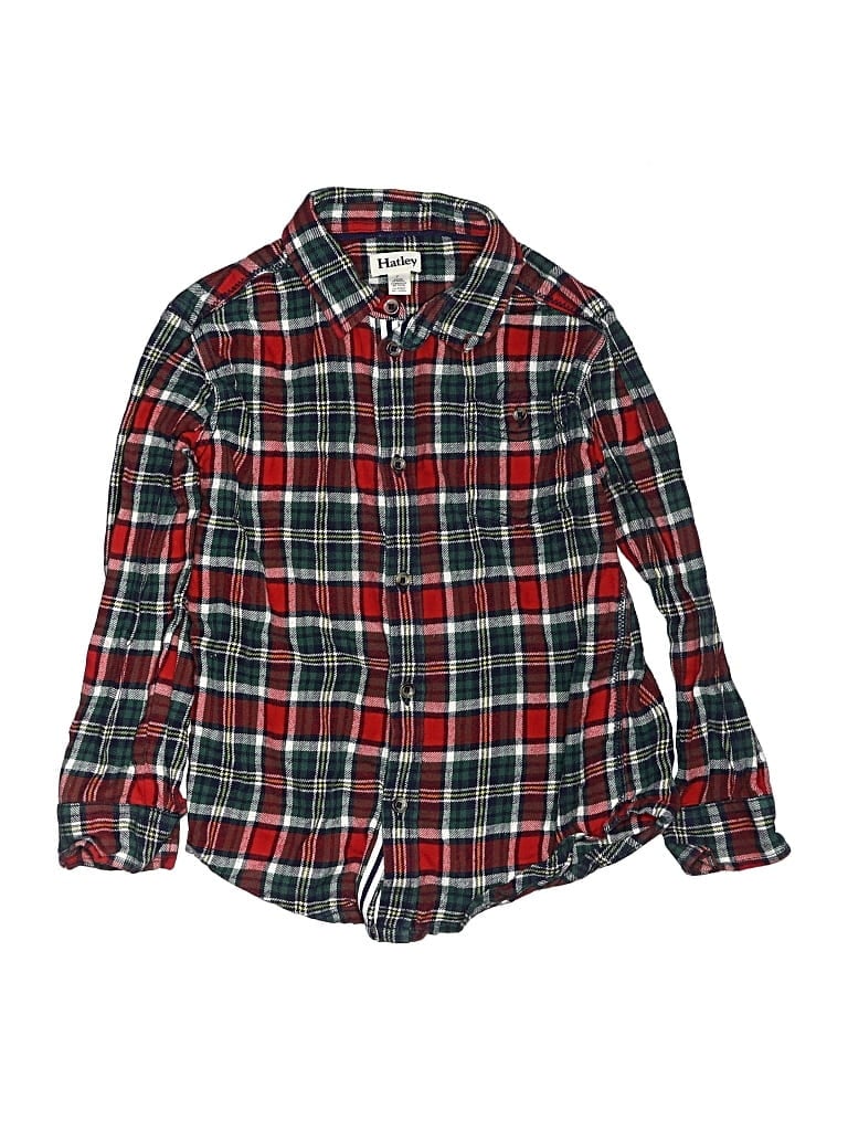 Pre-owned Hatley Kids' Long Sleeve Button Down Shirt In Red