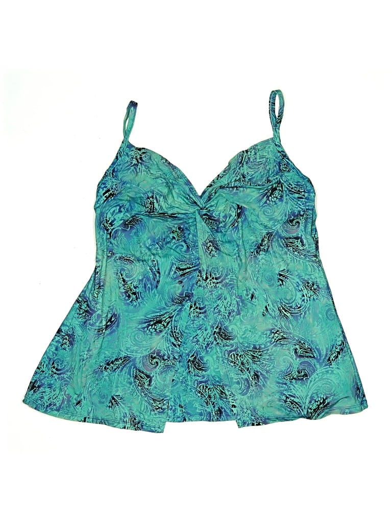 Pre-owned Miraclesuit Swimsuit Top Teal Print Pattern Swimwear