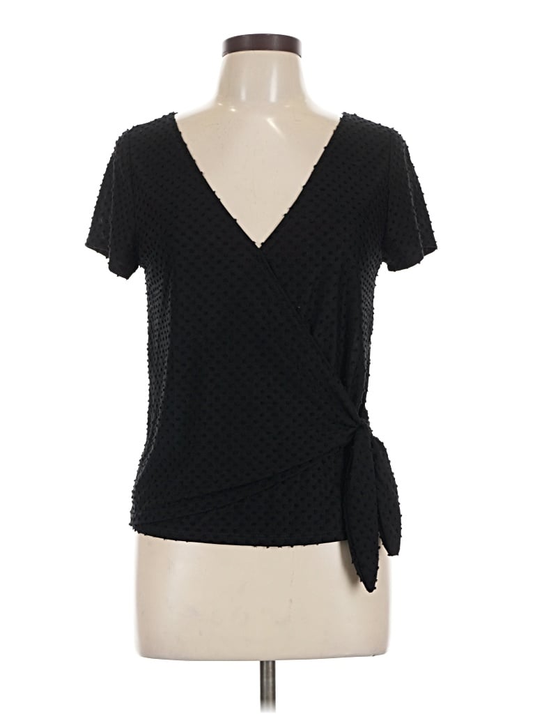 Pre-owned Alya Short Sleeve Top Black V-neck Tops
