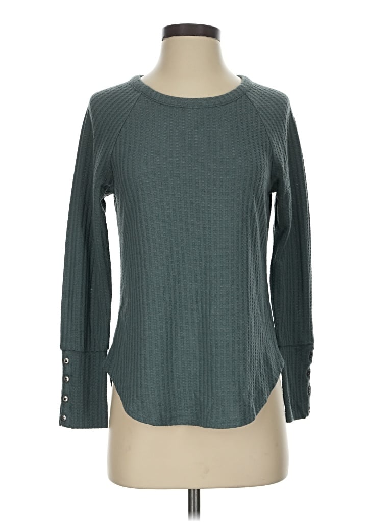 Pre-owned Chaser Long Sleeve Top Teal Crew Neck Tops