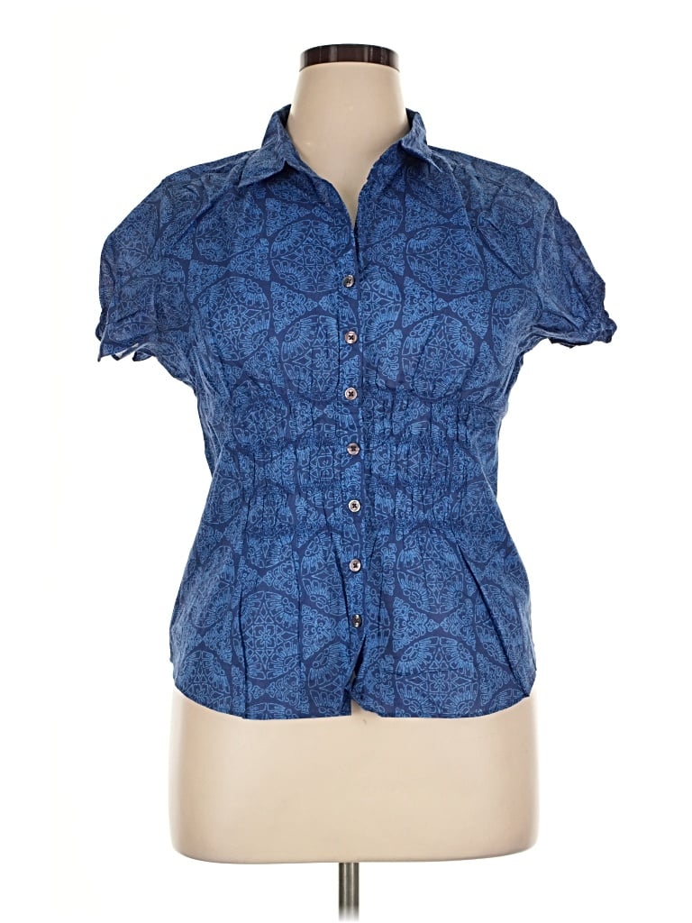Pre-owned Eddie Bauer Short Sleeve Blouse In Blue