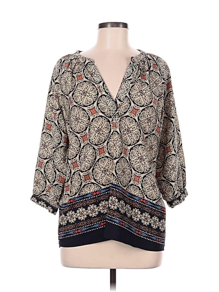 Pre-owned Glam 3/4 Sleeve Blouse In Gray