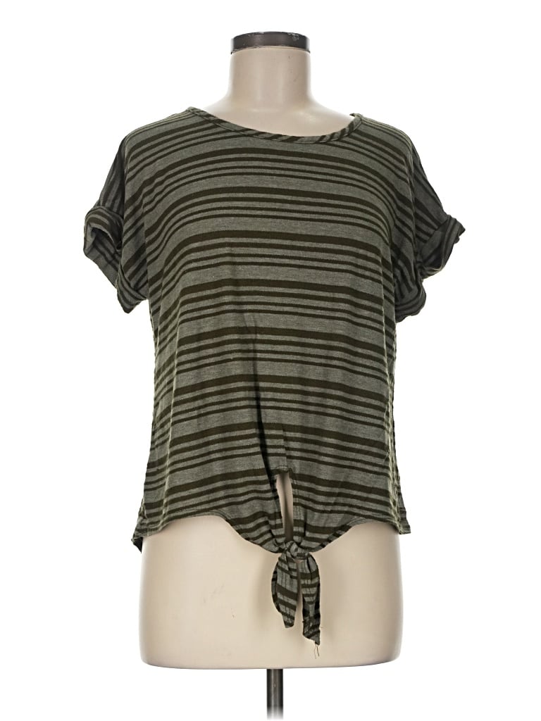 Pre-owned Final Touch Short Sleeve Top Green Keyhole Neckline Tops