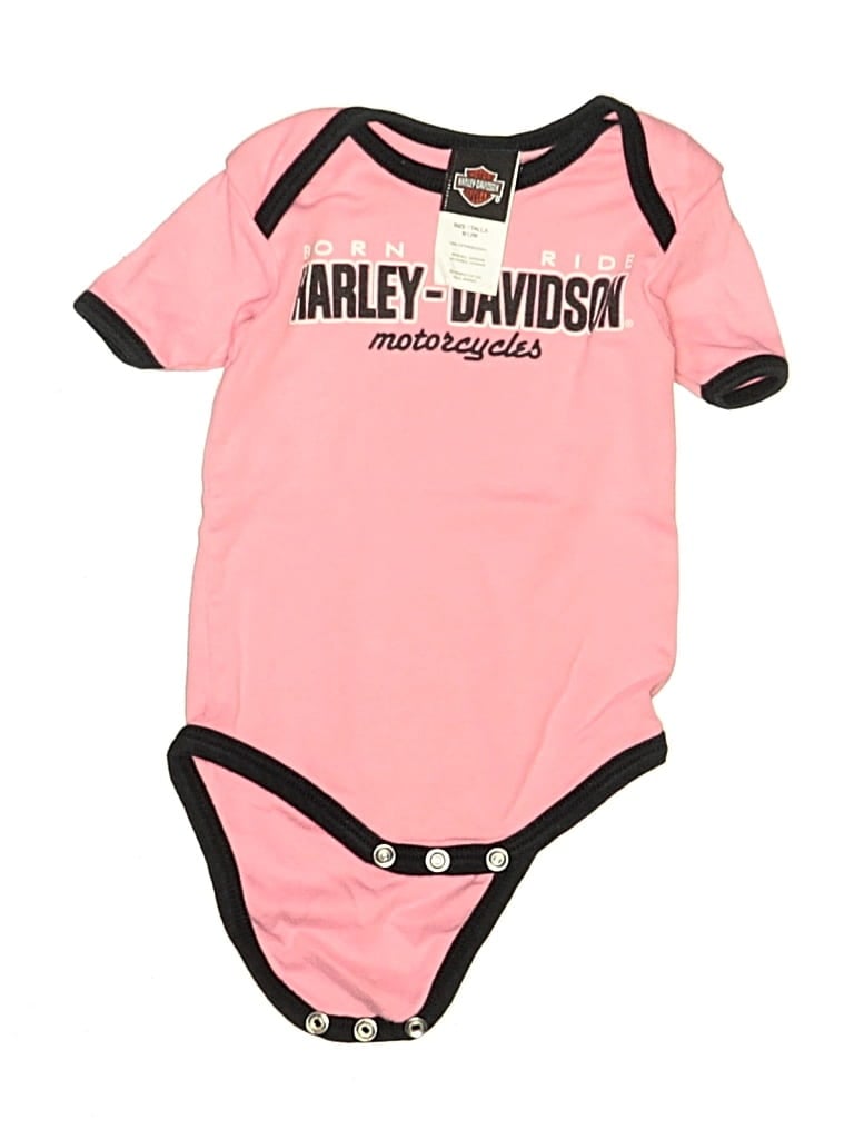 Pre-owned Harley Davidson Babies'  Short Sleeve Onesie In Pink