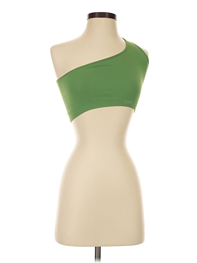 Pre-owned Set Active Tank Top Green One Shoulder Neckline Tops