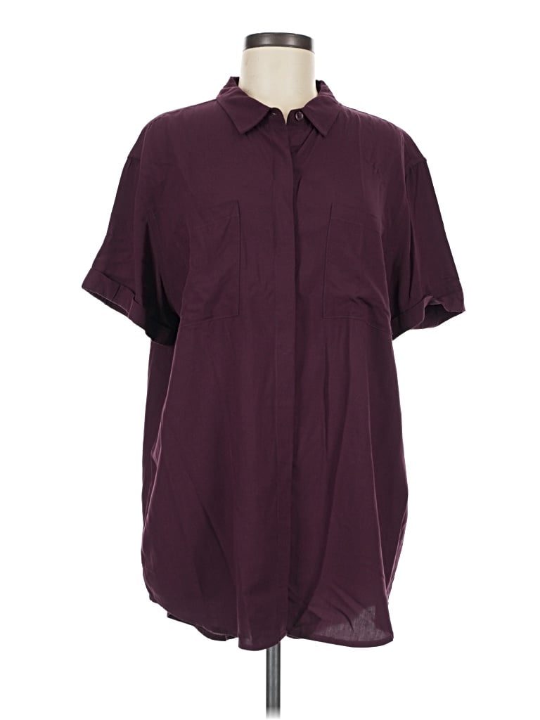 Pre-owned Wildfang Short Sleeve Blouse In Burgundy