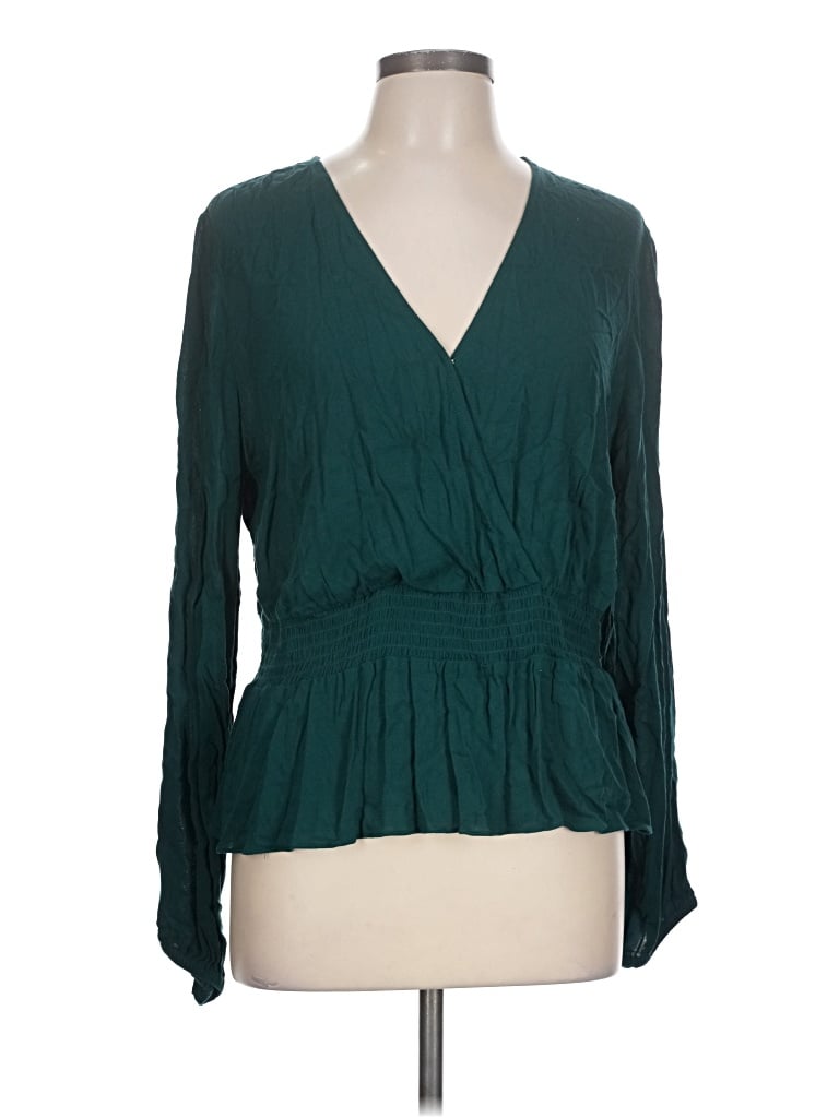 Pre-owned Express Outlet Long Sleeve Blouse In Teal