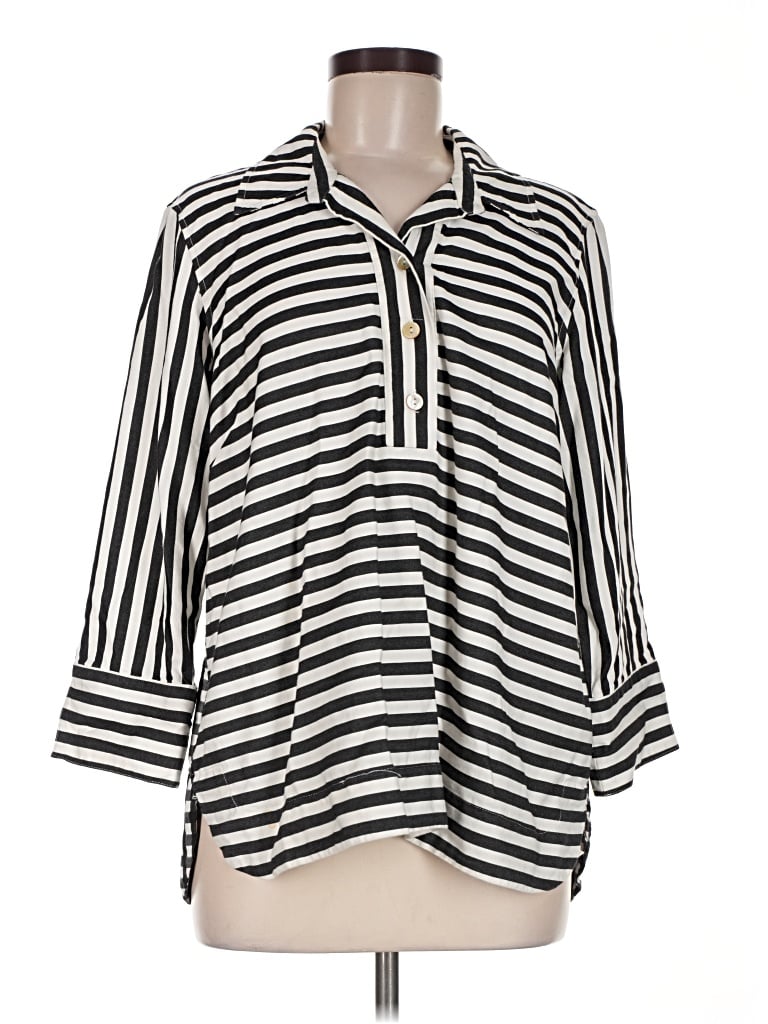 Pre-owned Ali Miles 3/4 Sleeve Button Down Shirt In Black