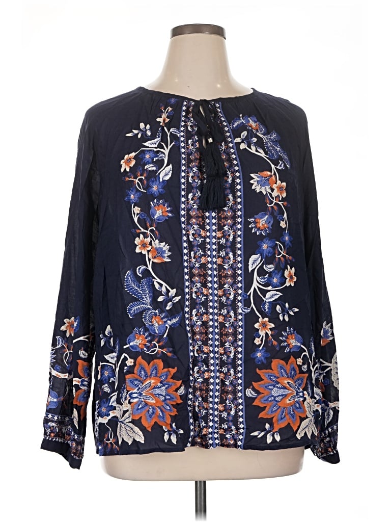 Pre-owned Chico's Long Sleeve Blouse In Blue
