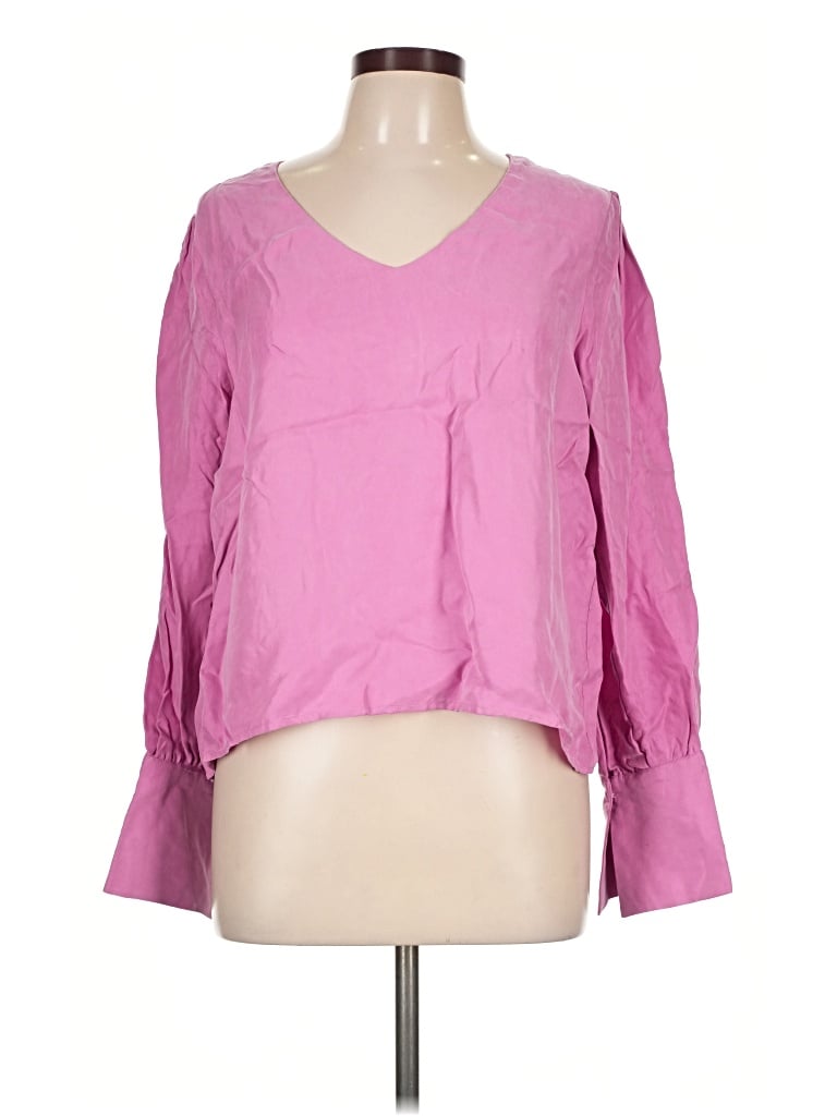 Pre-owned Self Contrast Long Sleeve Blouse In Pink