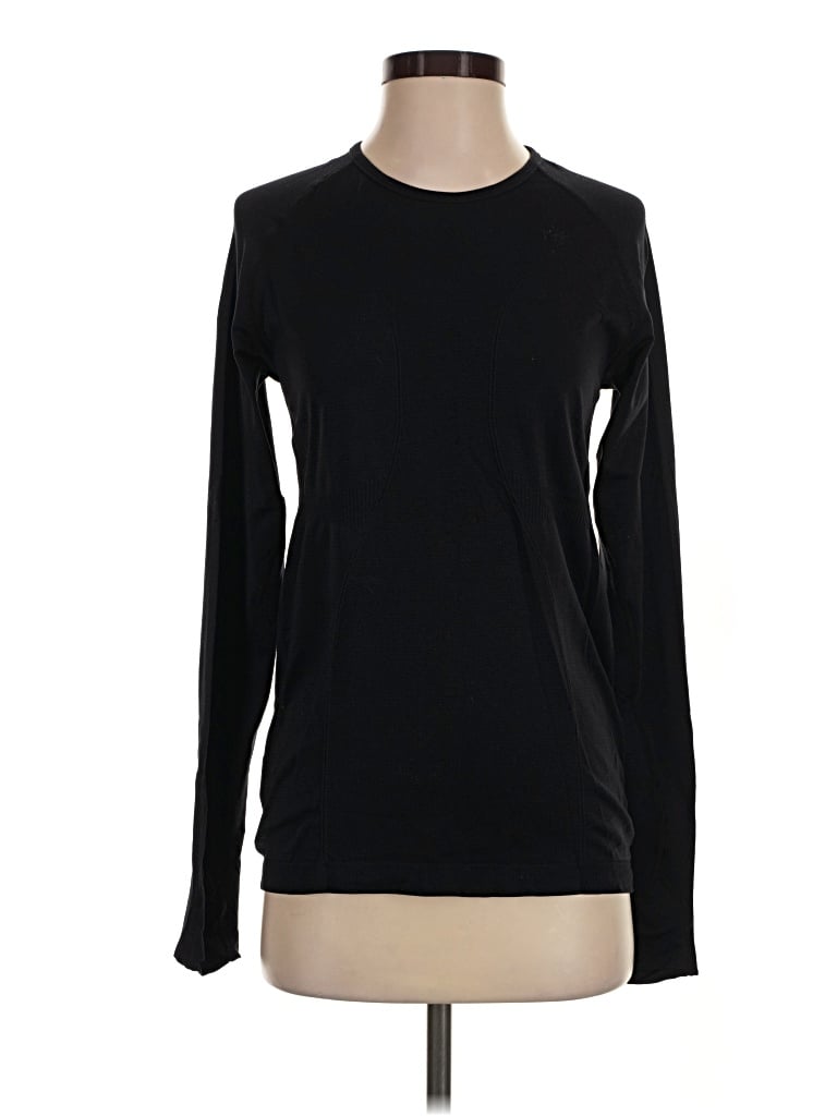 Pre-owned Zyia Active Long Sleeve Top Black Crew Neck Tops