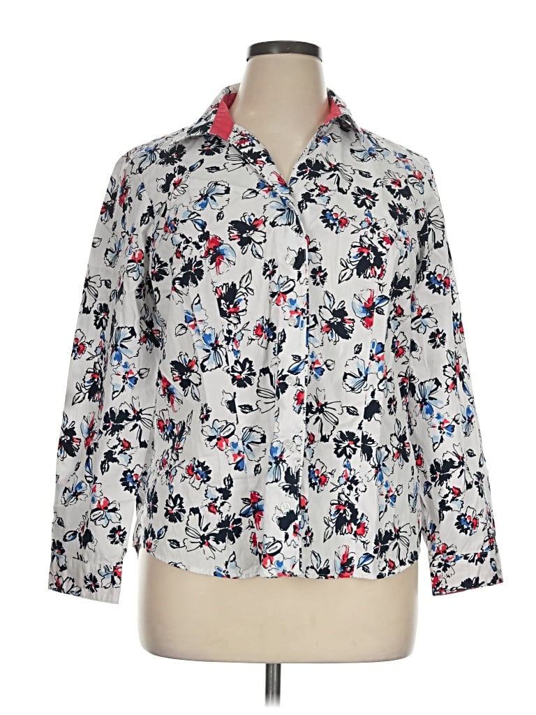Pre-owned Christopher & Banks 3/4 Sleeve Button Down Shirt In White