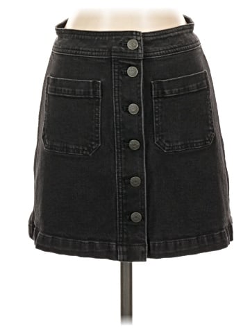 Madewell Stretch Denim A-Line Mini Skirt in Black Frost: Patch Pocket Edition (view 1)