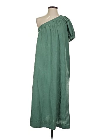 Madewell Seersucker One-Shoulder Puff-Sleeve Midi Dress (view 1)