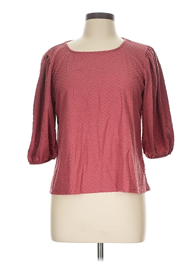 Pre-owned W5 3/4 Sleeve Top Burgundy Square Neckline Tops