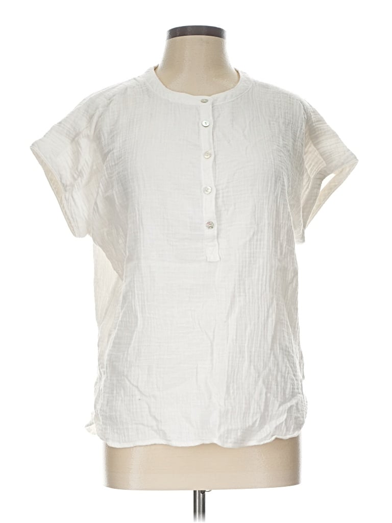 Pre-owned Faherty Short Sleeve Blouse In Ivory