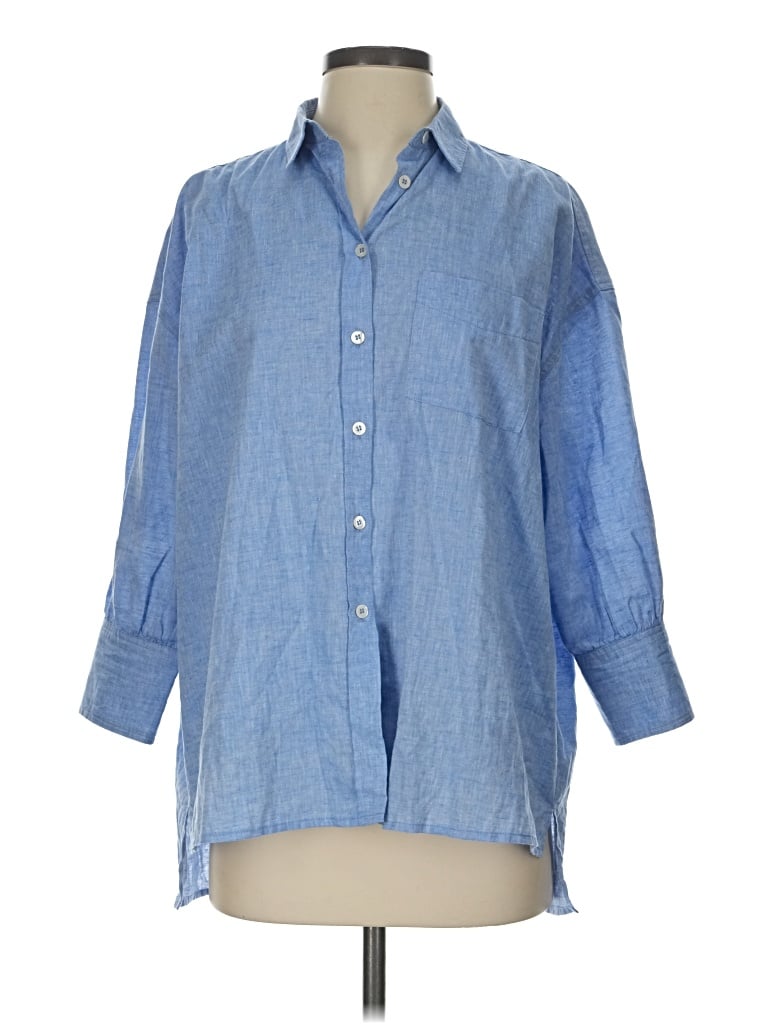 Pre-owned Pomander Place 3/4 Sleeve Button Down Shirt In Blue