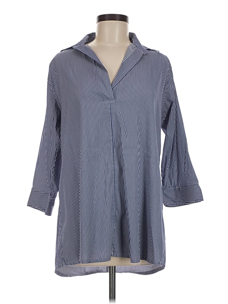 Pre-owned Ann Mashburn 3/4 Sleeve Button Down Shirt In Gray