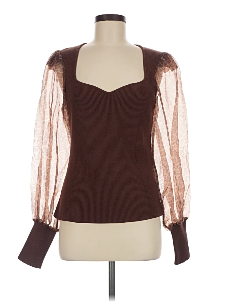 Pre-owned Left Coast By Dolan Long Sleeve Top Brown Sweetheart Neckline Tops