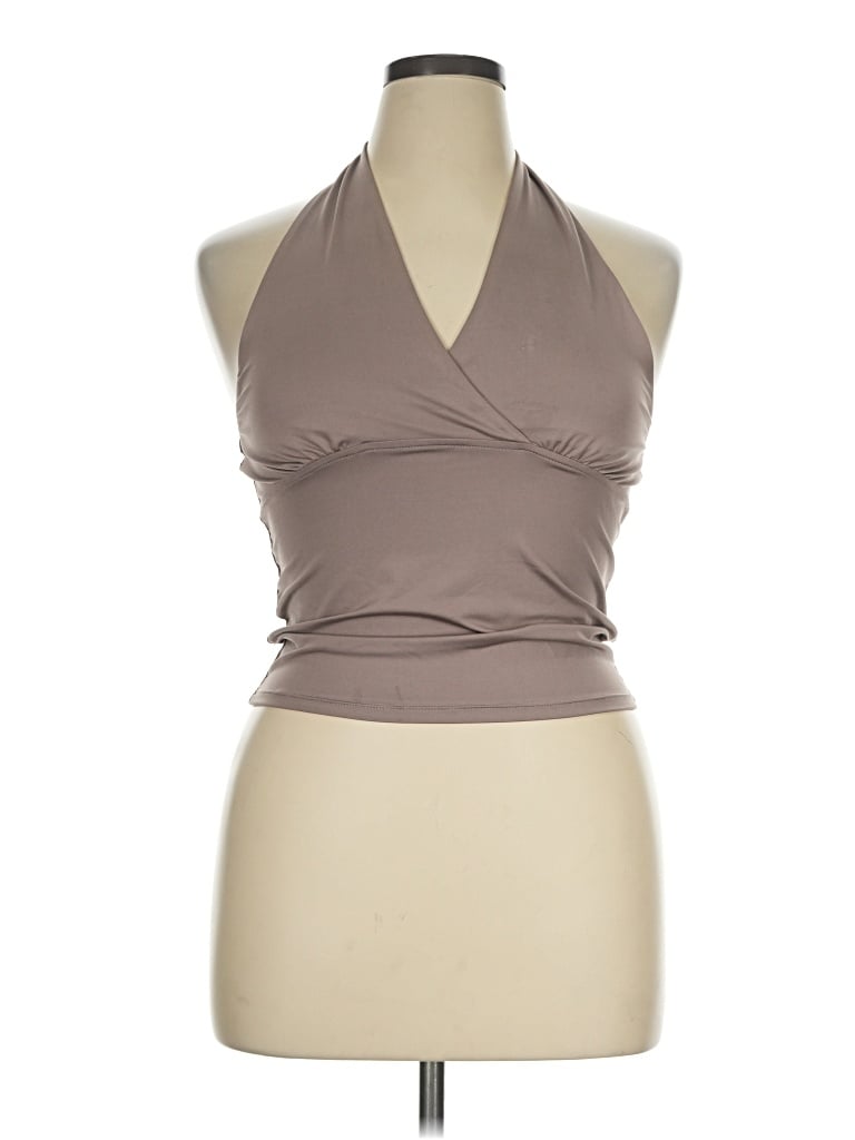 Pre-owned Just Polly Tank Top Tan Halter Neckline Tops