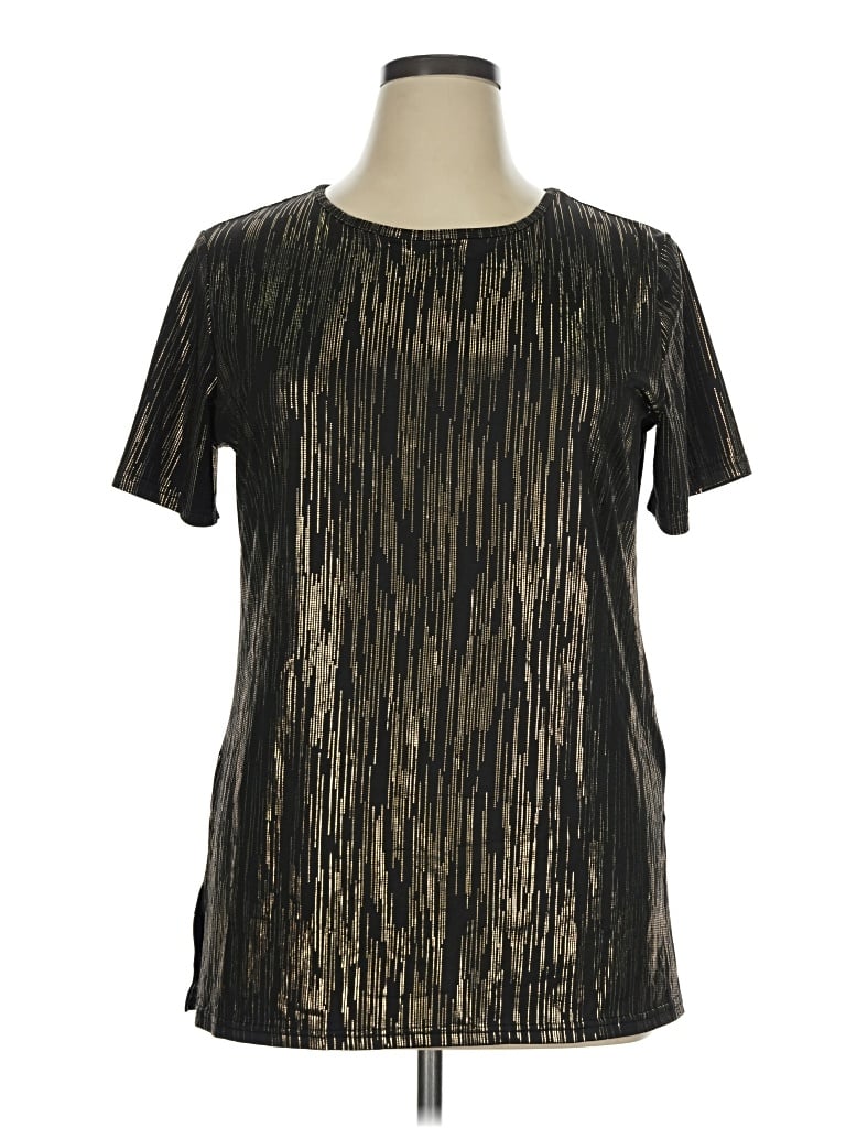 Pre-owned Emery Rose Short Sleeve Top Black Metallic Pattern Crew Neck Tops