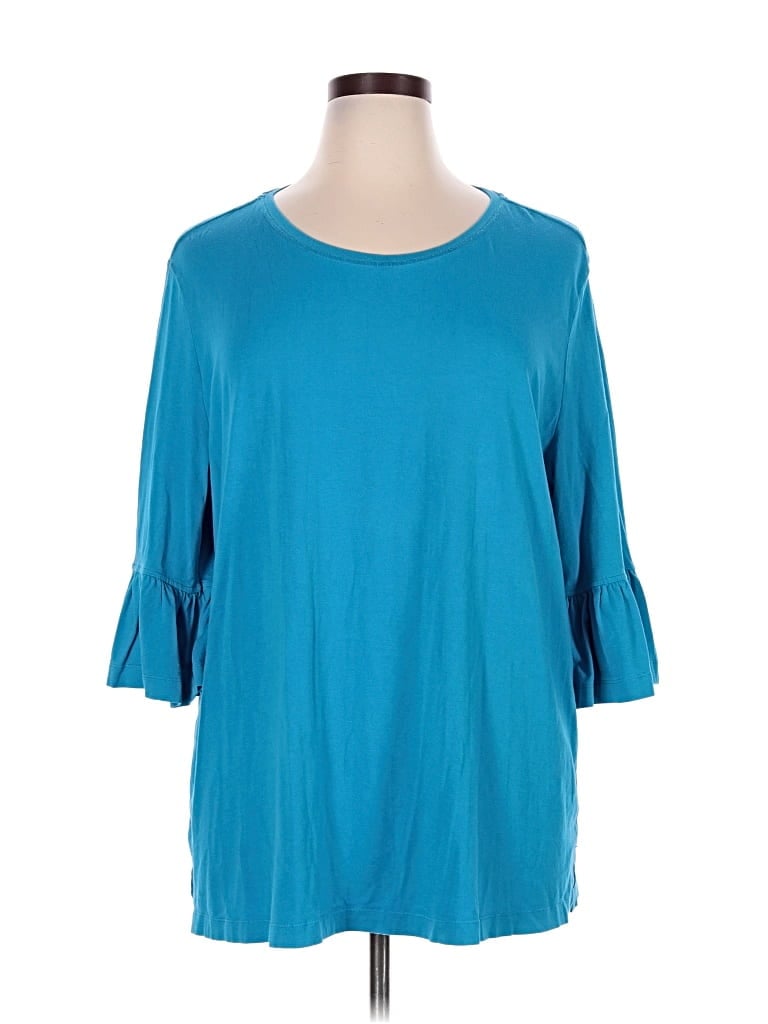 Pre-owned Multiples 3/4 Sleeve Top Teal Boatneck Tops